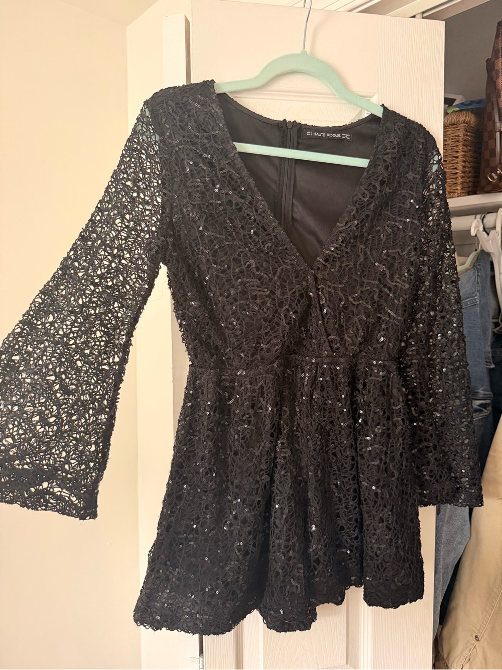 Haute Rogue Black Lace sequin romper